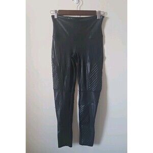 SPANX Faux Leather Moto Leggings‎ Size L Black Shaping Slimming Mid Rise